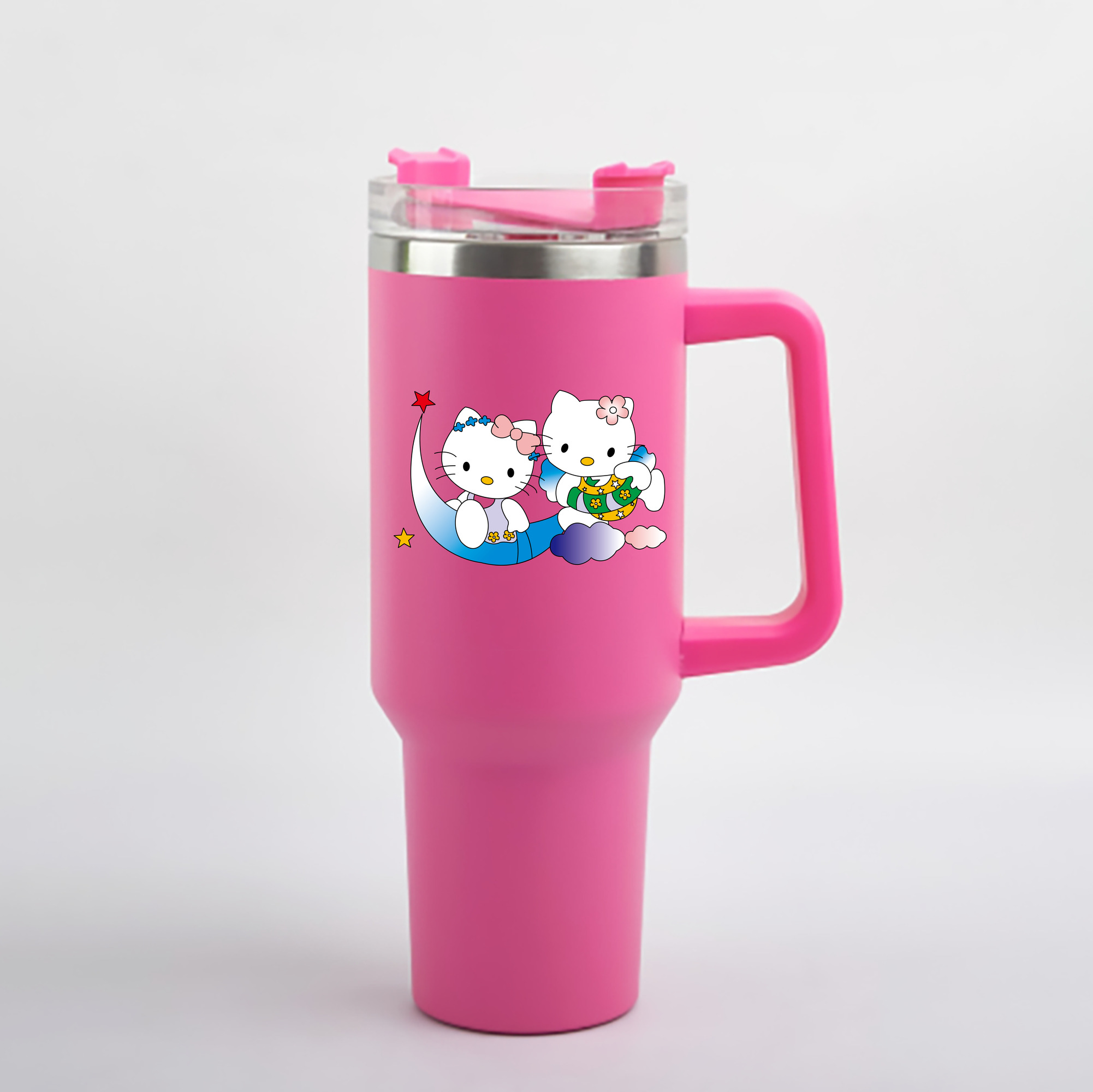 （画像用） Hello Kitty ハローキティ 1200mL車用タンブラー - クリスタルステッカー（プラスチックストロー付き）
